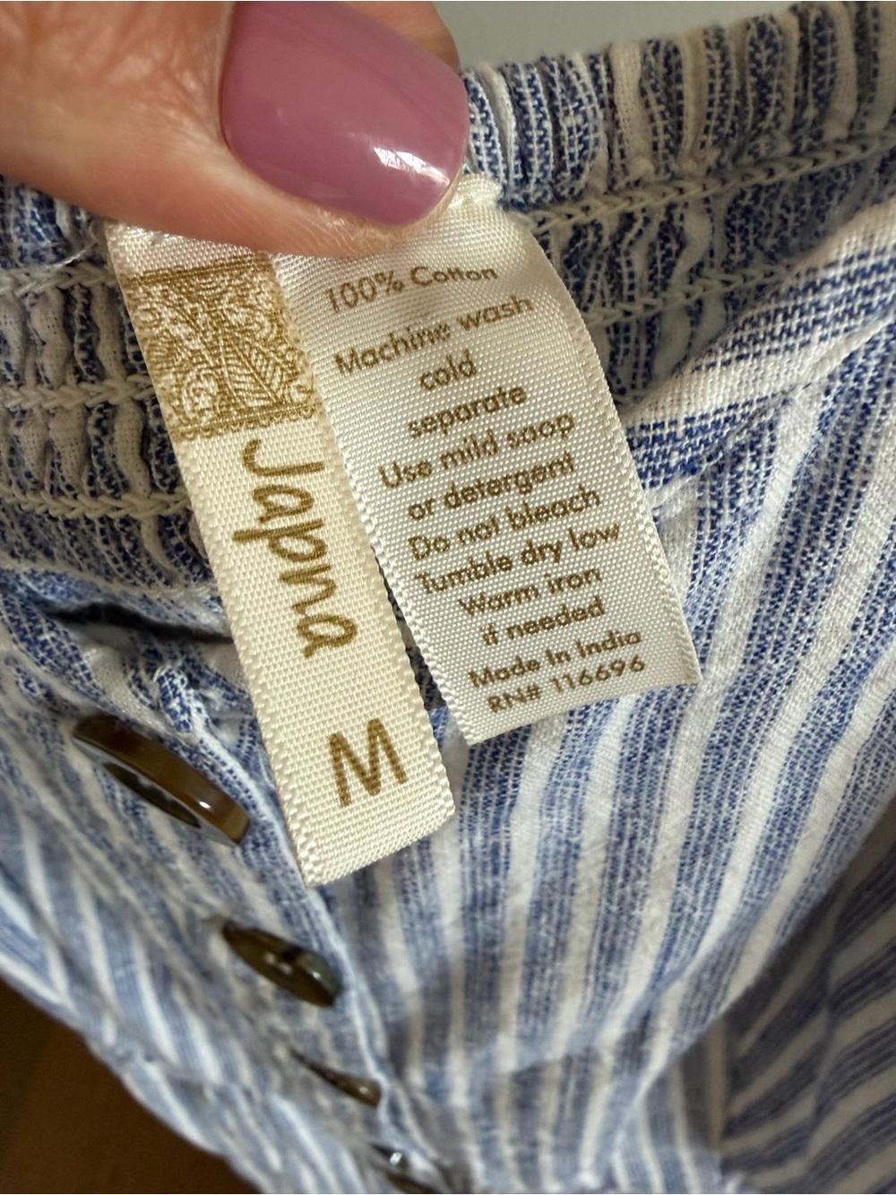 Japna Blue and White Striped Midi Dress with Buttons - Picture 12 of 15